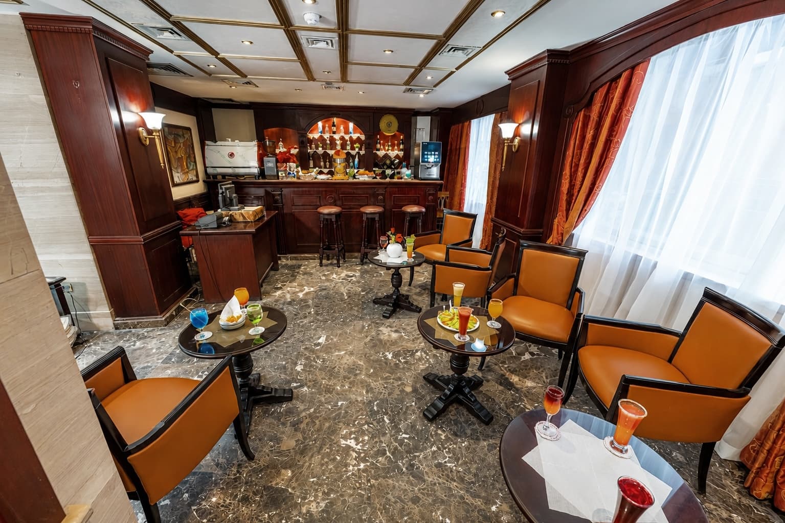 Sphinx coffee shop and bar with ambient lighting