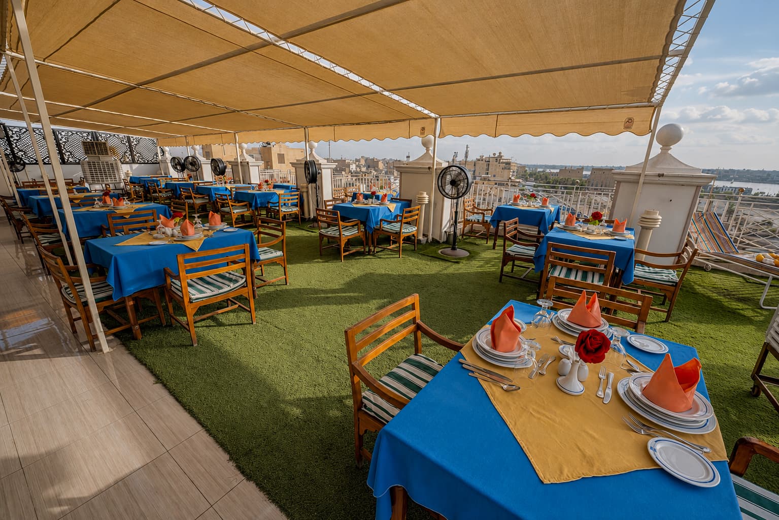 Pharaoh's Rooftop restaurant with Nile and Luxor Temple panorama