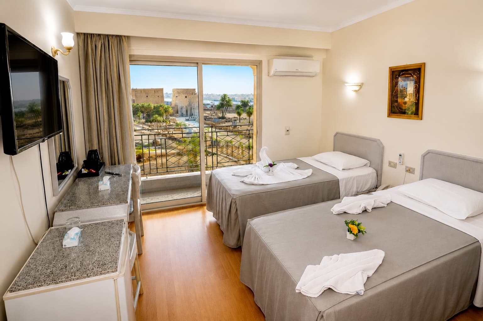 Double room with large window and city or Nile view