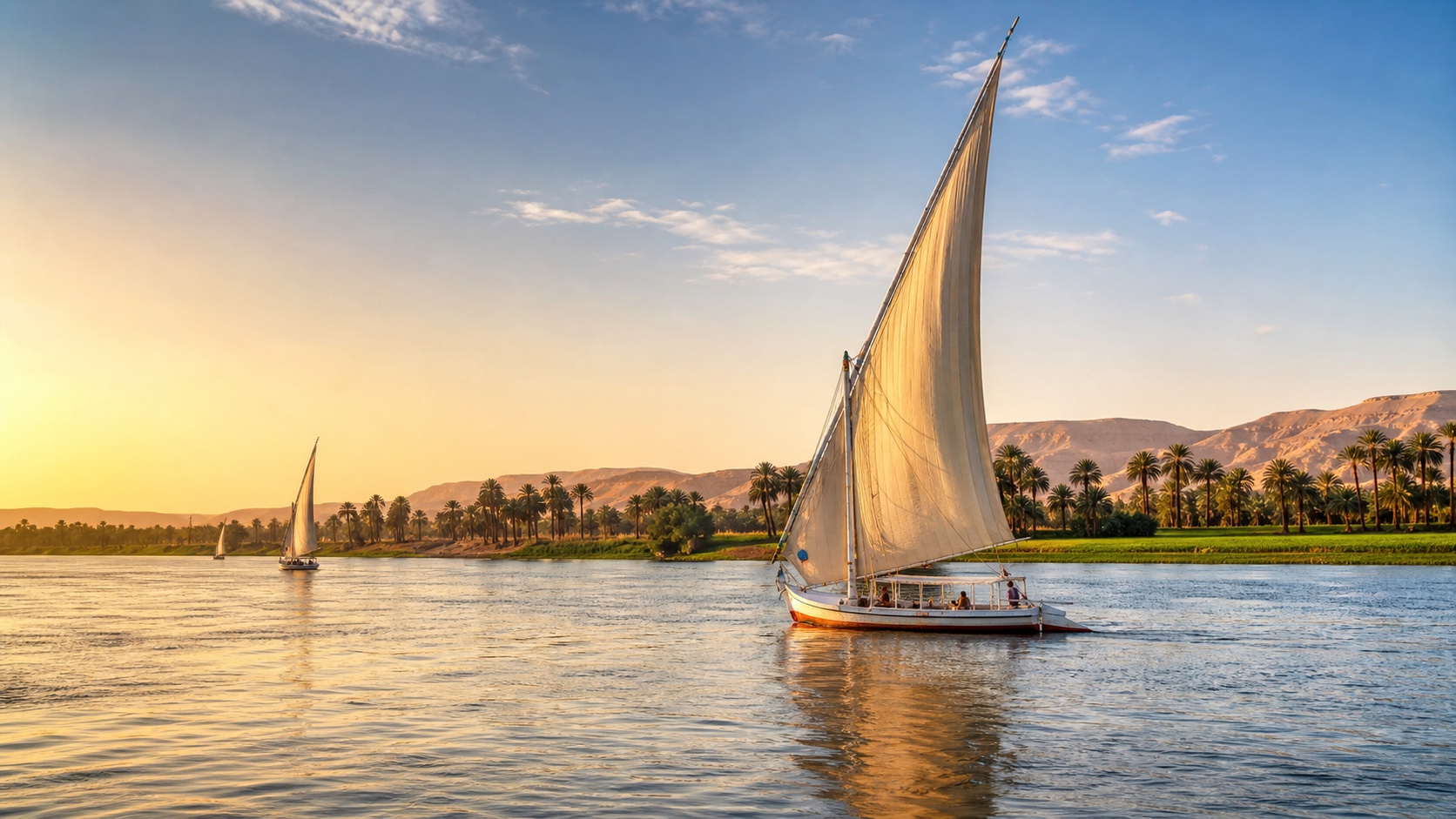 Felucca sailing the Nile at sunset